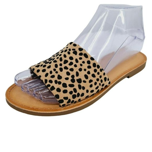 Soda Efron Cheetah Print Slide Sandals 6 Brown Black Tan Faux Suede Fabric Flats - Picture 13 of 14